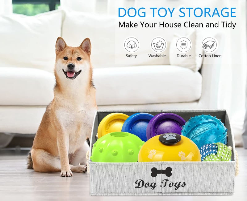 Morezi Large dog toy bin puppy shallow toy baskets dog toy storage perfect for living room playroom closet home organization - Grey - Image 2